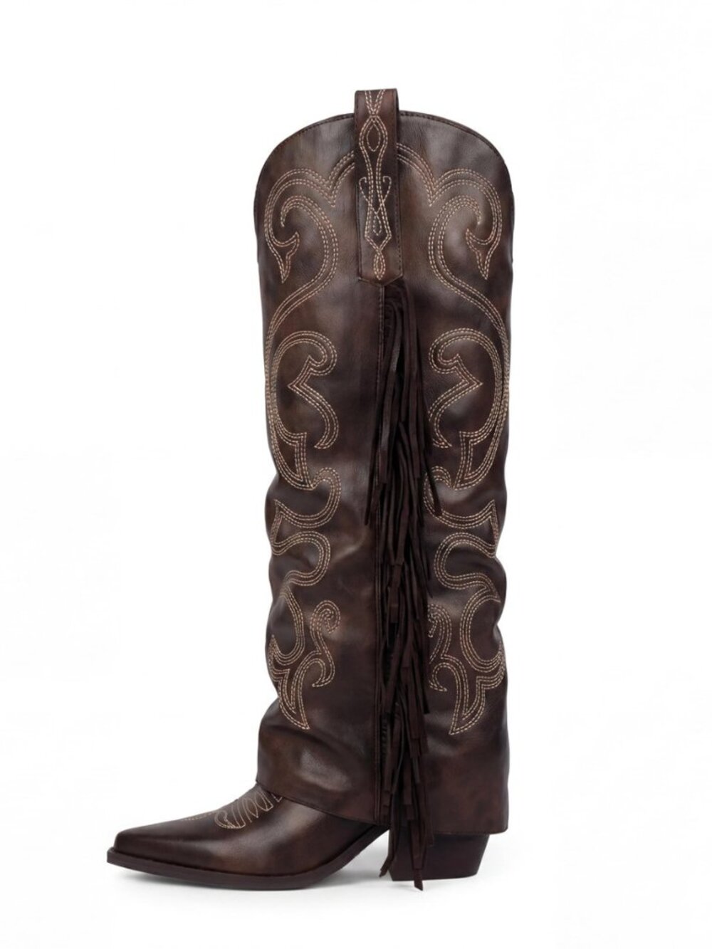 Women's Fold Over Fringe Embroidered Western Cowboy Boots